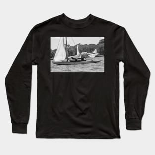 Lowering the sails after a brown boat race on Wroxham Broad, Norfolk Long Sleeve T-Shirt